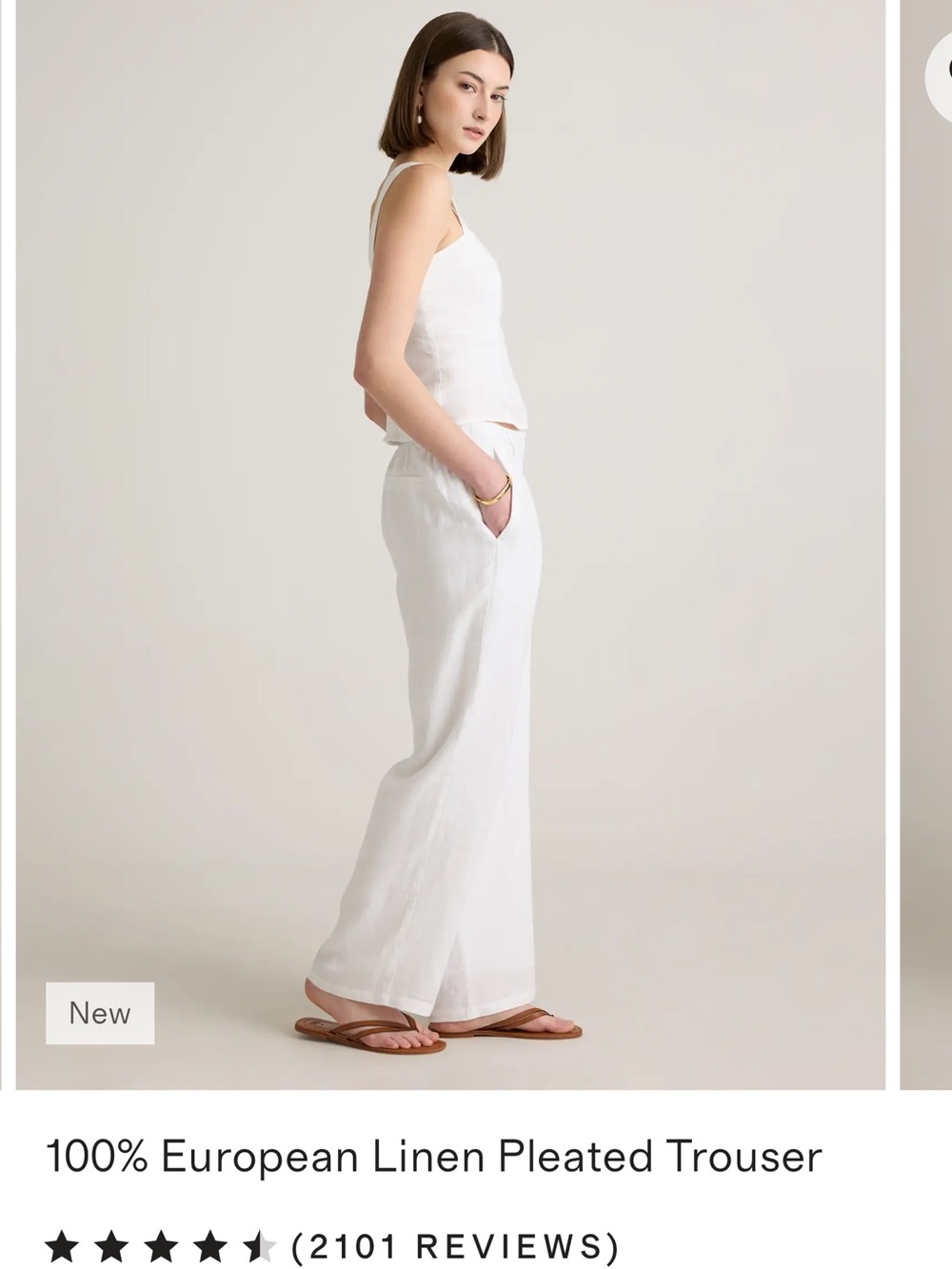 Quince White 100% European Linen Pleated Wide-Leg Trousers Fully Lined, Size 6 - Picture 9 of 16